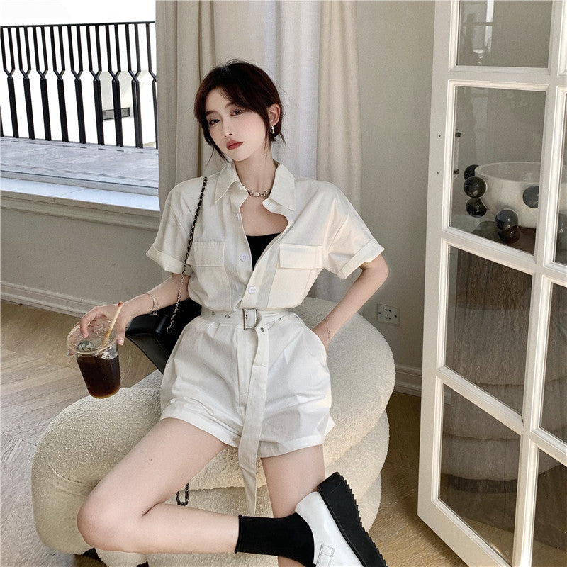 Casual Lace-Up Wide-Leg Shorts Jumpsuit