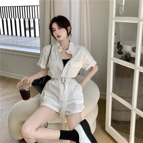Casual Lace-Up Wide-Leg Shorts Jumpsuit