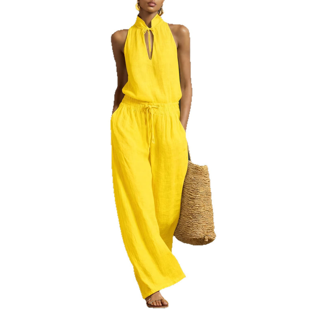 Breezy Linen Two-Piece Set — Sleeveless Top & Wide-Leg Pants