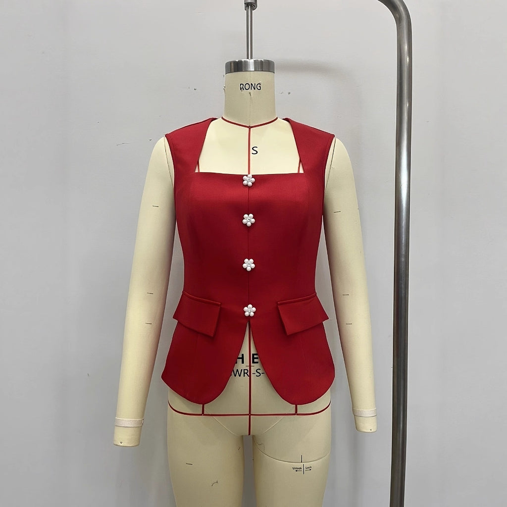 Parisian Vintage Square-Neck Button Vest