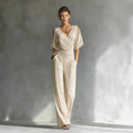 Off-Shoulder V-Neck Slim-Fit French Style Jumpsuit