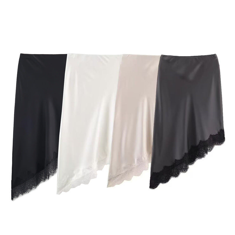 Striped Silk-Texture Half Skirt