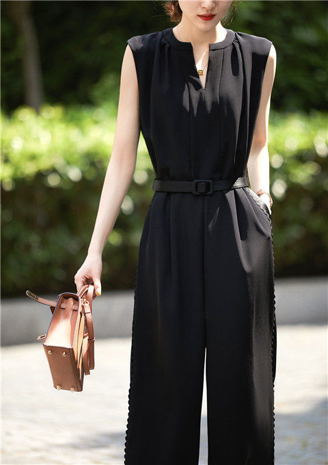 High-Waist Slimming Solid Color Jumpsuit