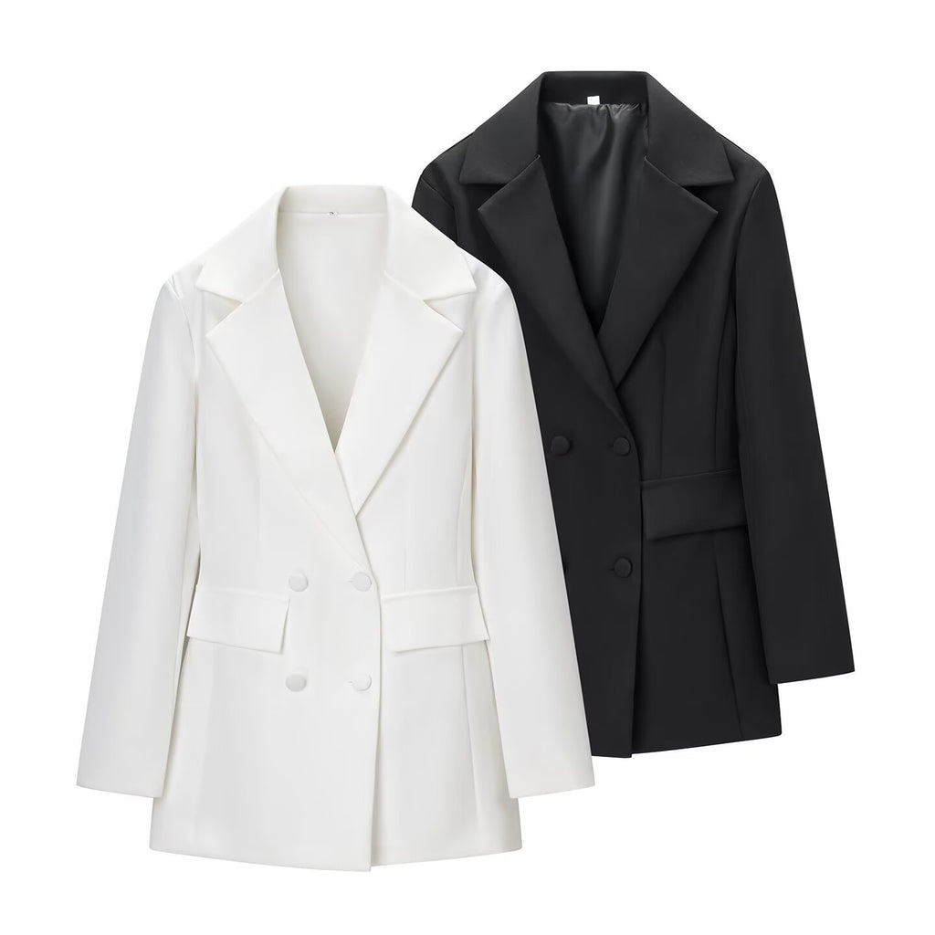 Deep-V Bloom-Waist Slim-Fit Midi Blazer
