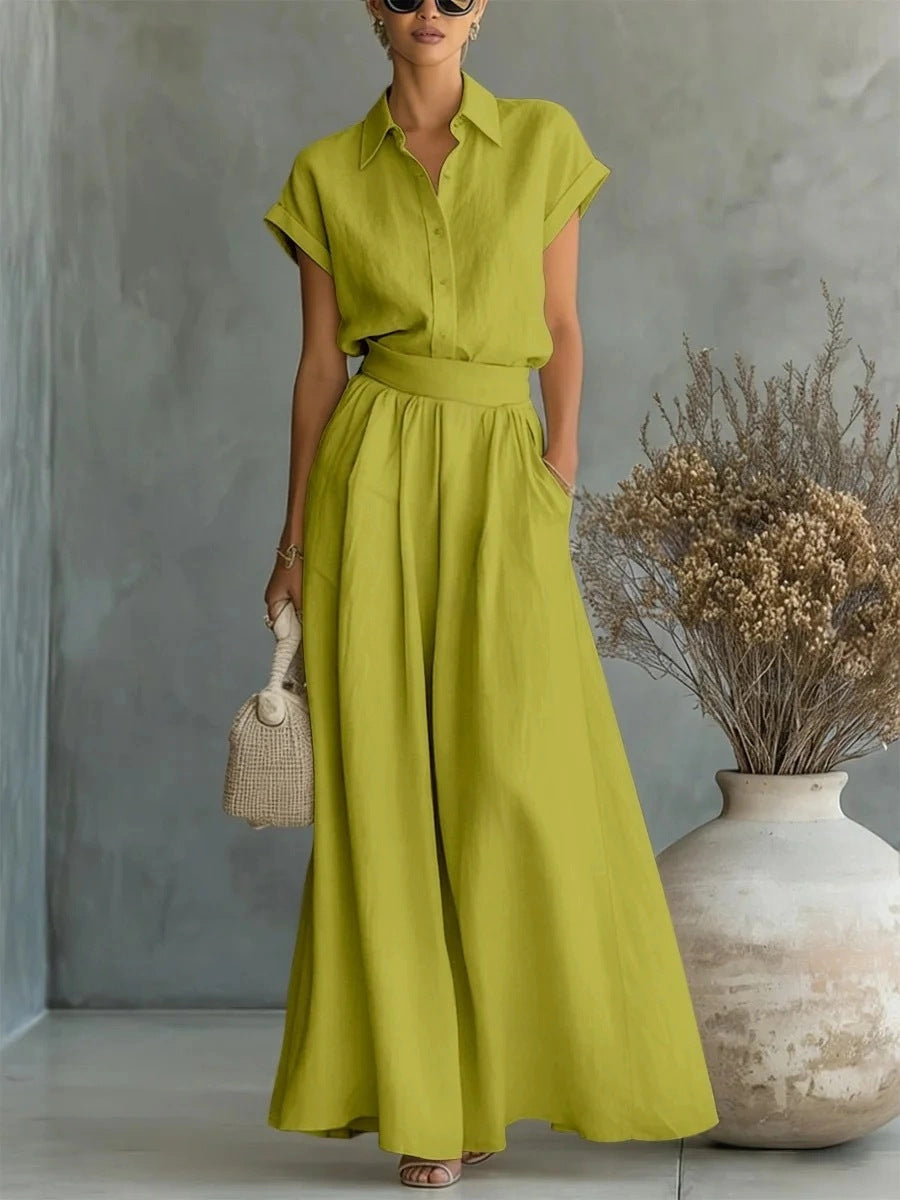 Asymmetric Cotton-Linen Shirt & Wide-Leg Pants Set