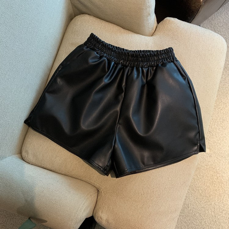 High-Waist PU Leather Wide-Leg Shorts