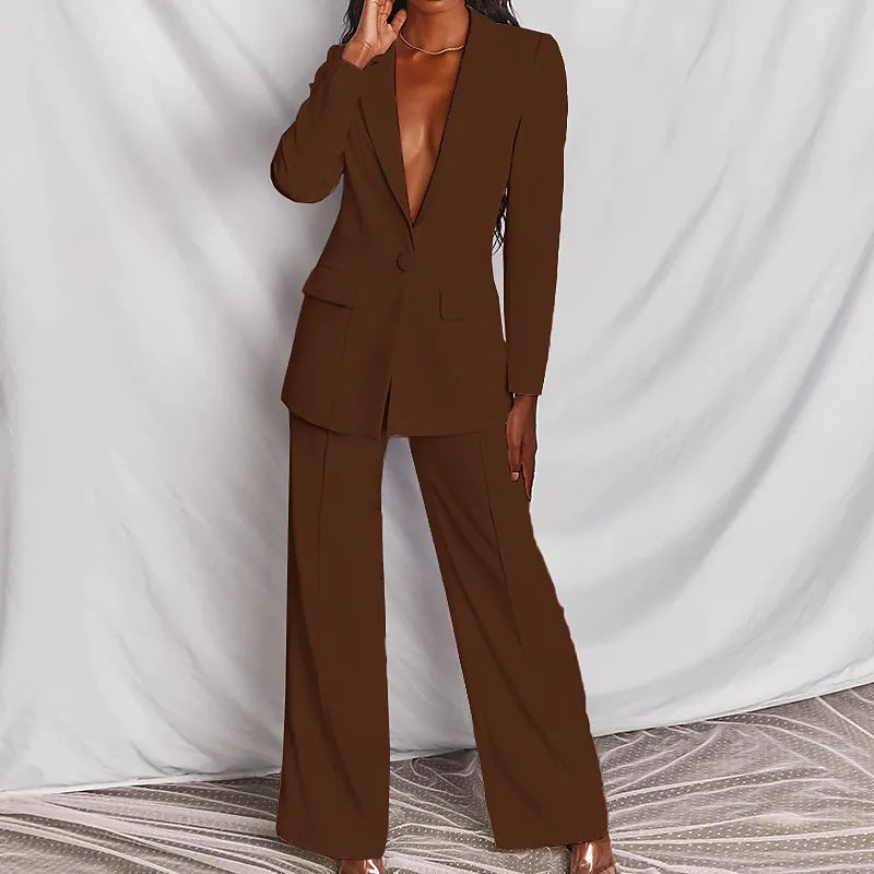 Lapel Blazer & Straight-Leg Pants Office Suit Set