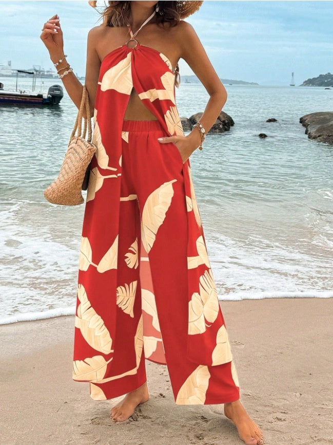 Resort Luxe Printed Halter Wide-Leg Jumpsuit