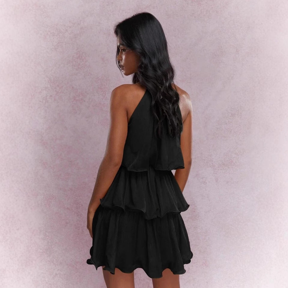 Dreamy Ruffle-Hem Halter Midi Dress