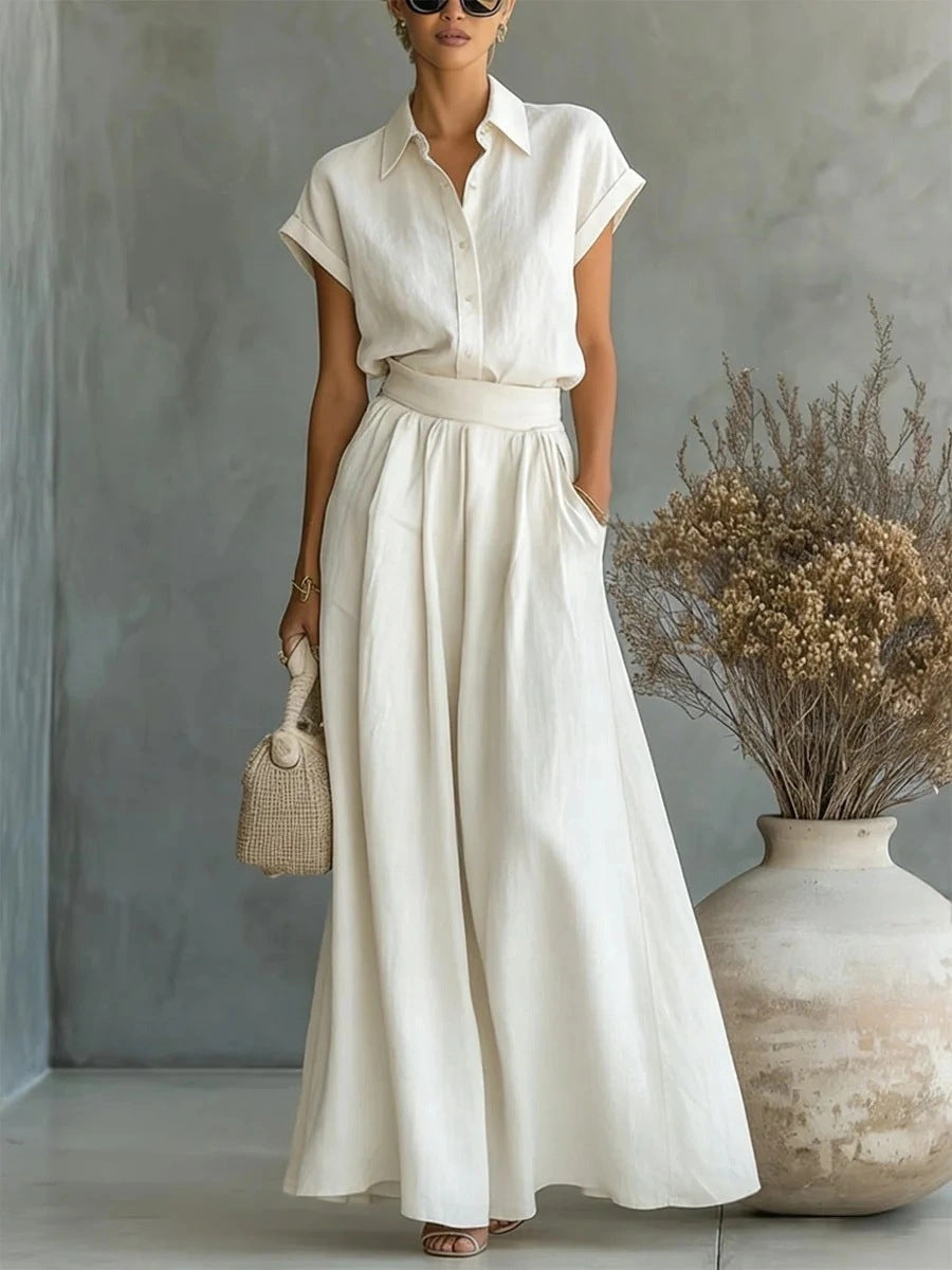 Asymmetric Cotton-Linen Shirt & Wide-Leg Pants Set