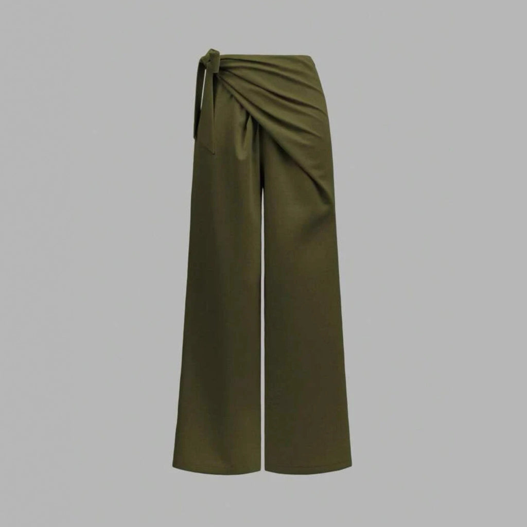 Bow-Tie High-Waist Straight-Leg Trousers