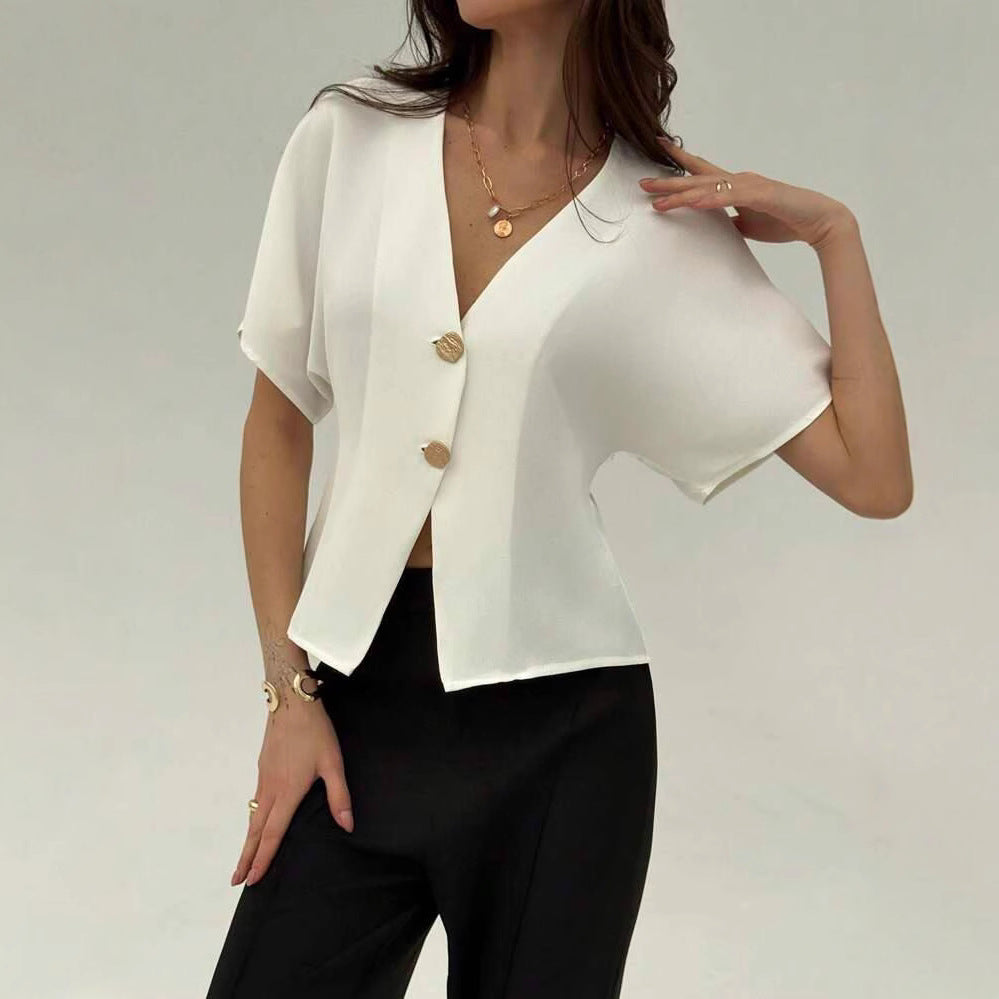 Crisp Button-Up Short-Sleeve Work Shirt