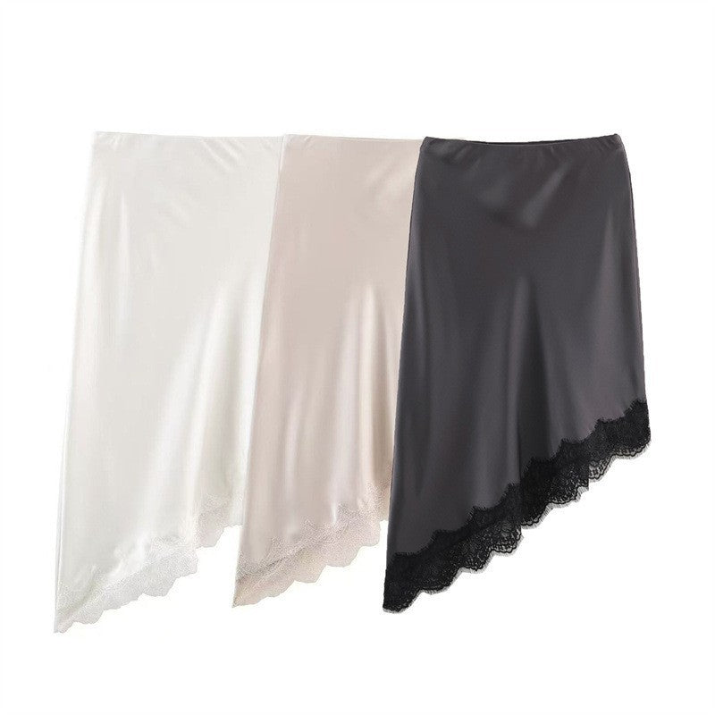 Striped Silk-Texture Half Skirt