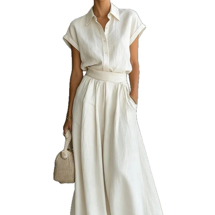 Asymmetric Cotton-Linen Shirt & Wide-Leg Pants Set