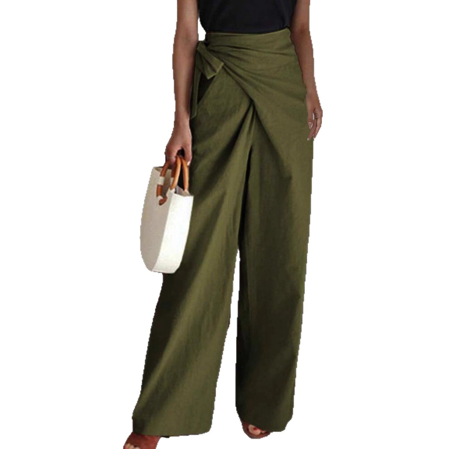 Bow-Tie High-Waist Straight-Leg Trousers