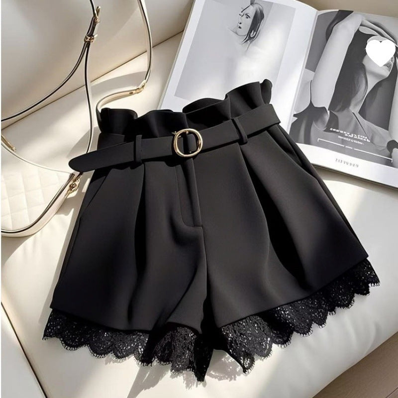High-Waist Lace Wide-Leg Shorts