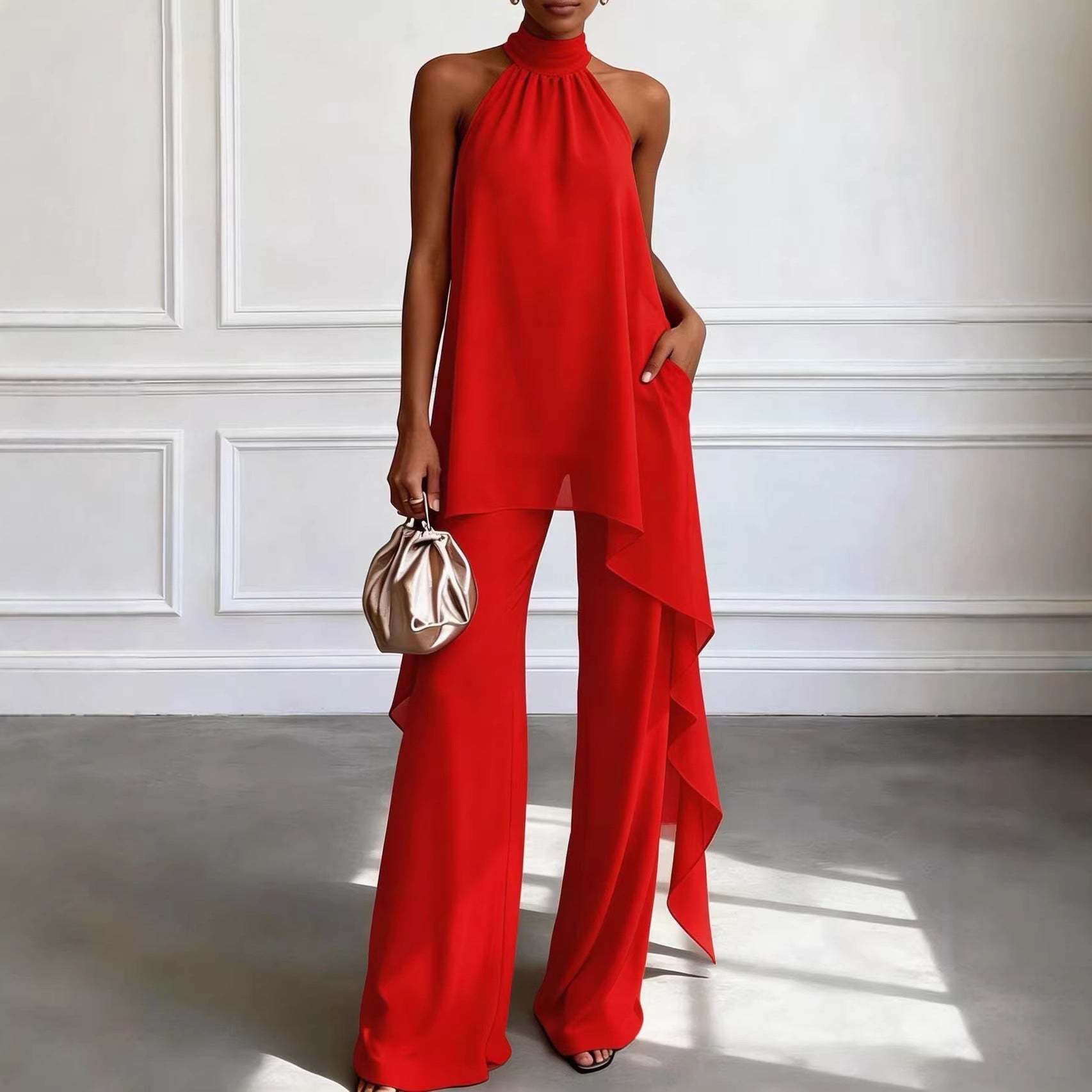 Backless Sleeveless Irregular Top & Pants Set