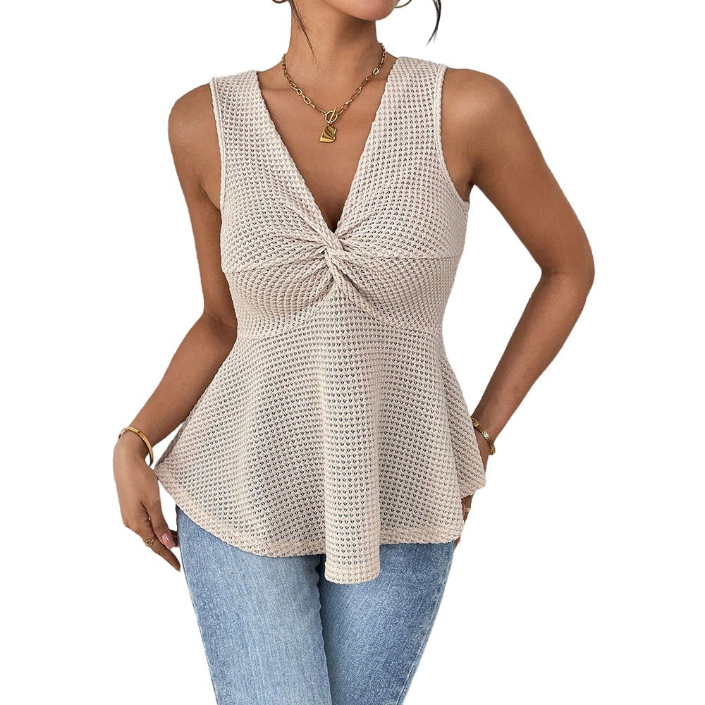 V-Neck Sleeveless Slim-Fit Elegant Top