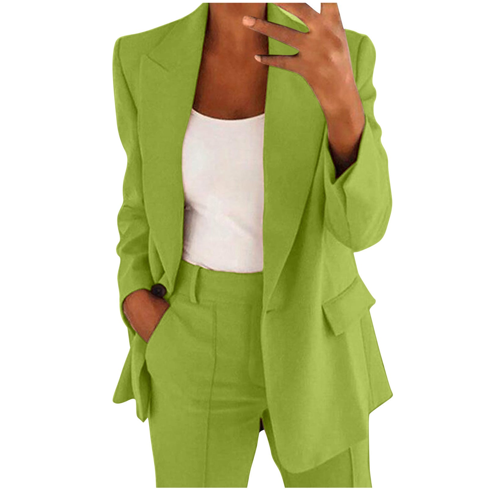 Lapel Blazer & Straight-Leg Pants Office Suit Set