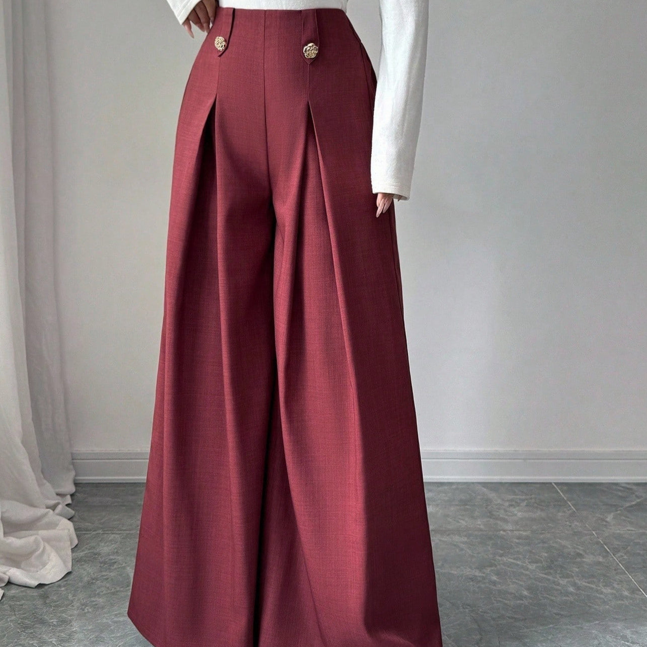 High-Waist Pleated Wide-Leg Trousers