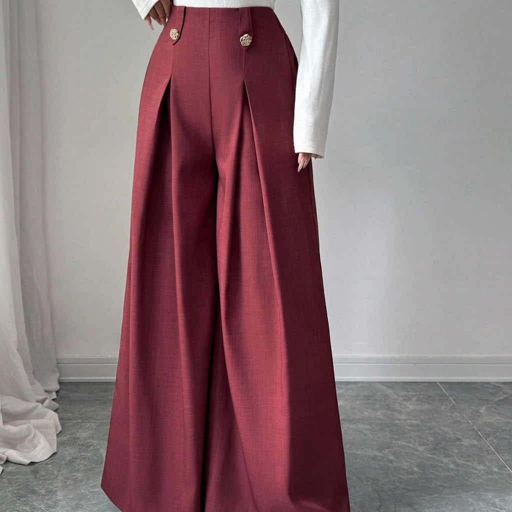 High-Waist Pleated Wide-Leg Trousers