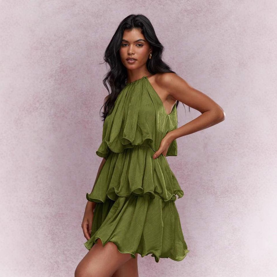 Dreamy Ruffle-Hem Halter Midi Dress