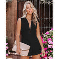 Casual Backless Zipper Shorts Jumpsuit