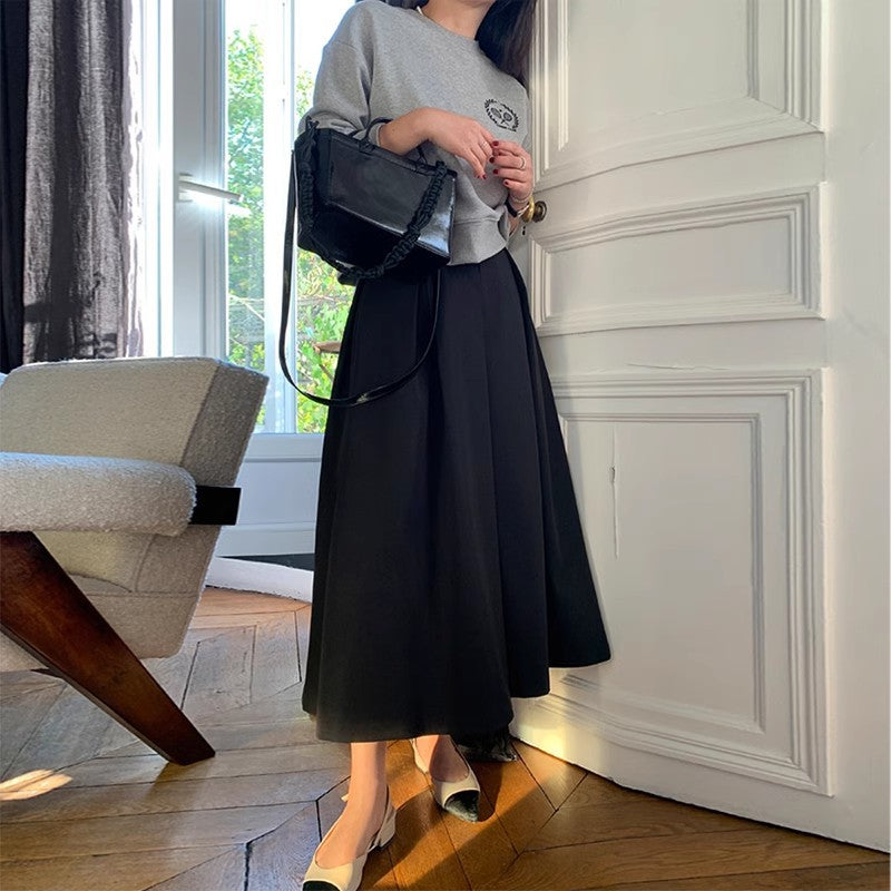 High-Waist Pleated Midi A-Line Skirt