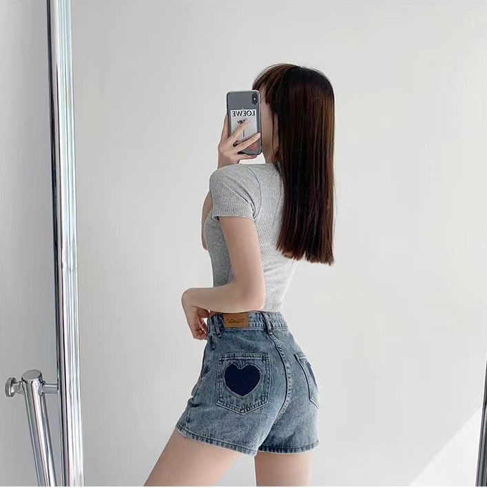 High-Waist A-Line Denim Shorts