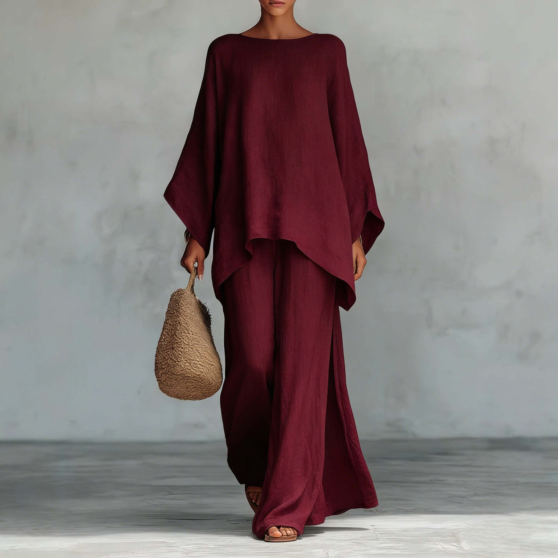 Minimalist Long-Sleeve Top & Wide-Leg Pants Set