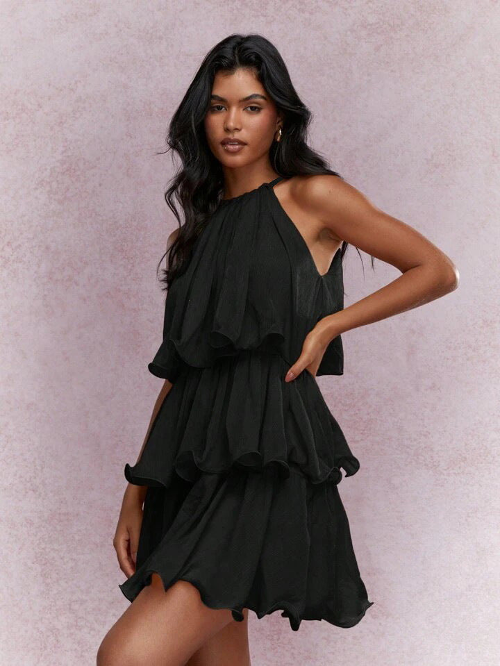 Dreamy Ruffle-Hem Halter Midi Dress