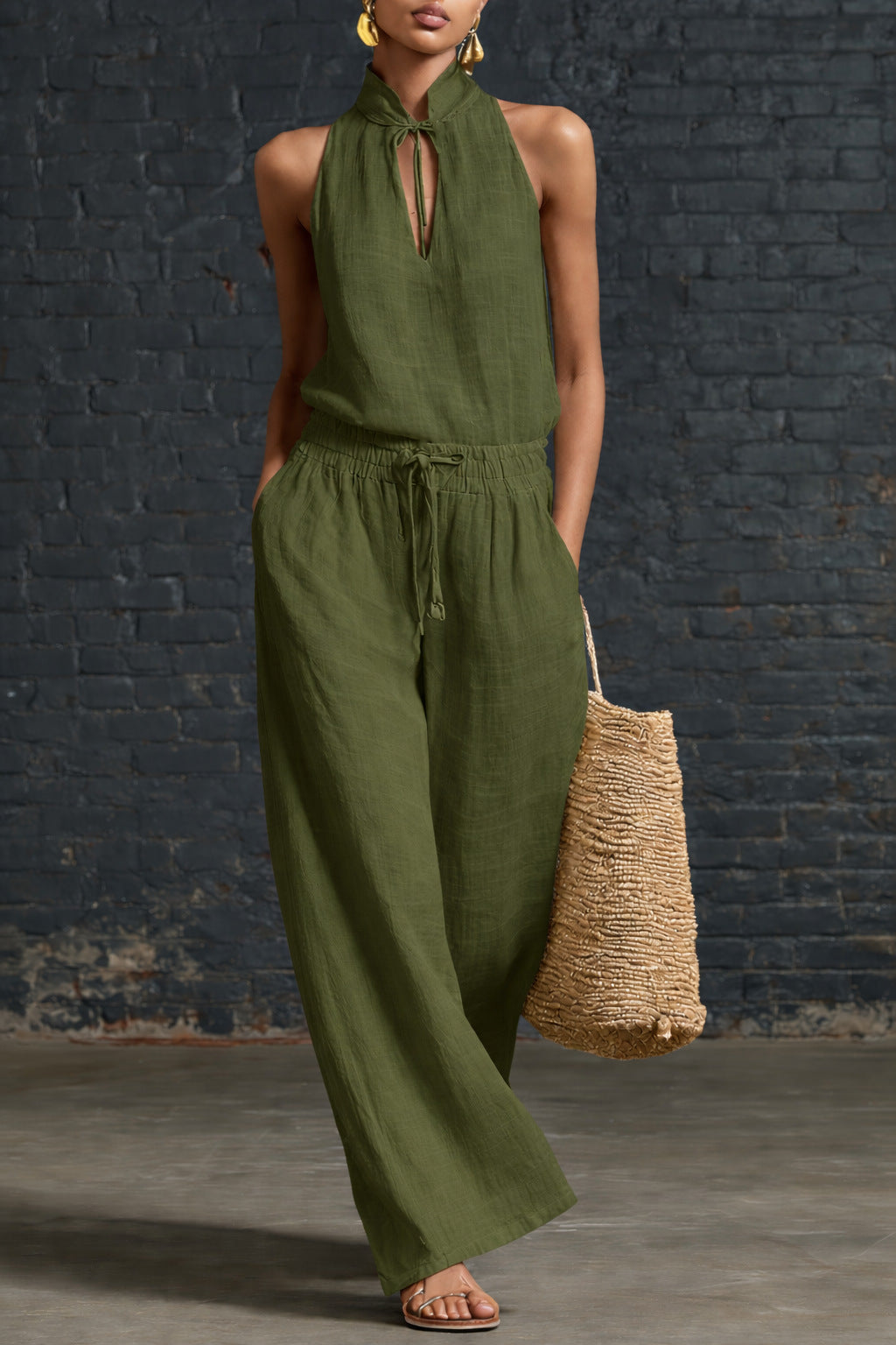 Breezy Linen Two-Piece Set — Sleeveless Top & Wide-Leg Pants