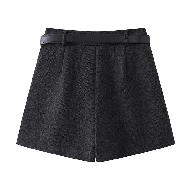 High-Waist Wool Blend Business Shorts