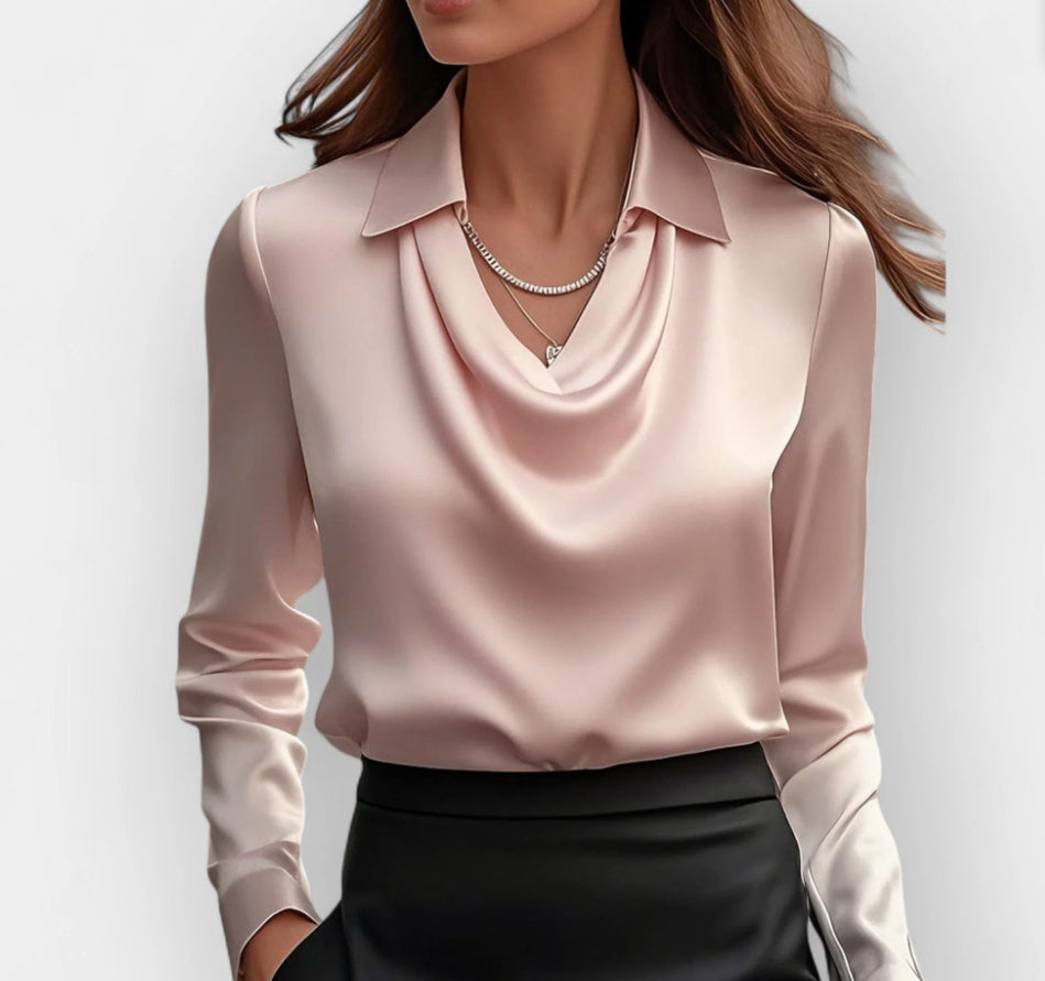 Solid-Color Collared Long-Sleeve Business Blouse