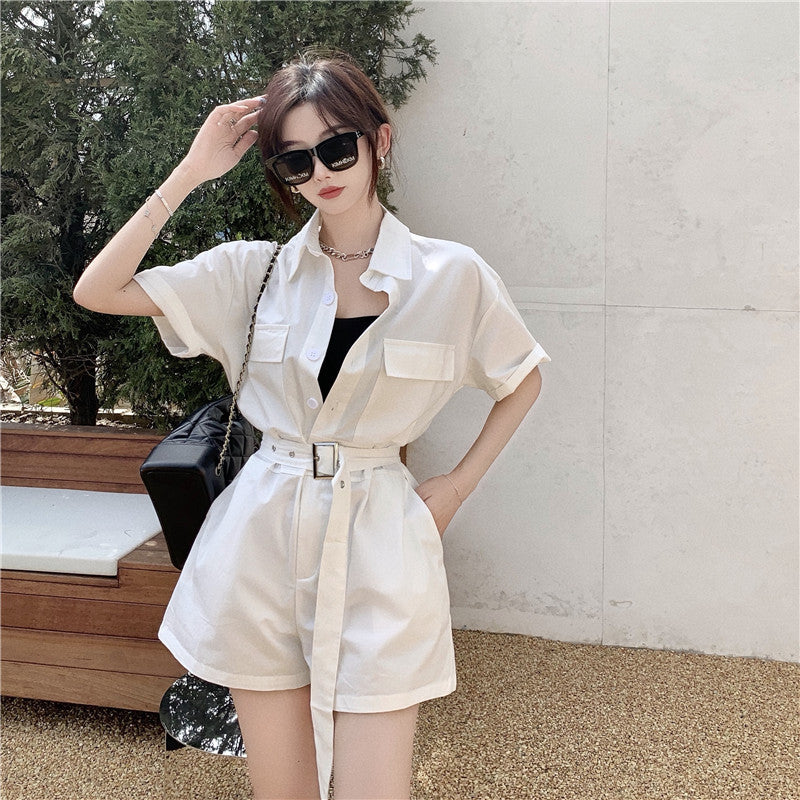 Casual Lace-Up Wide-Leg Shorts Jumpsuit