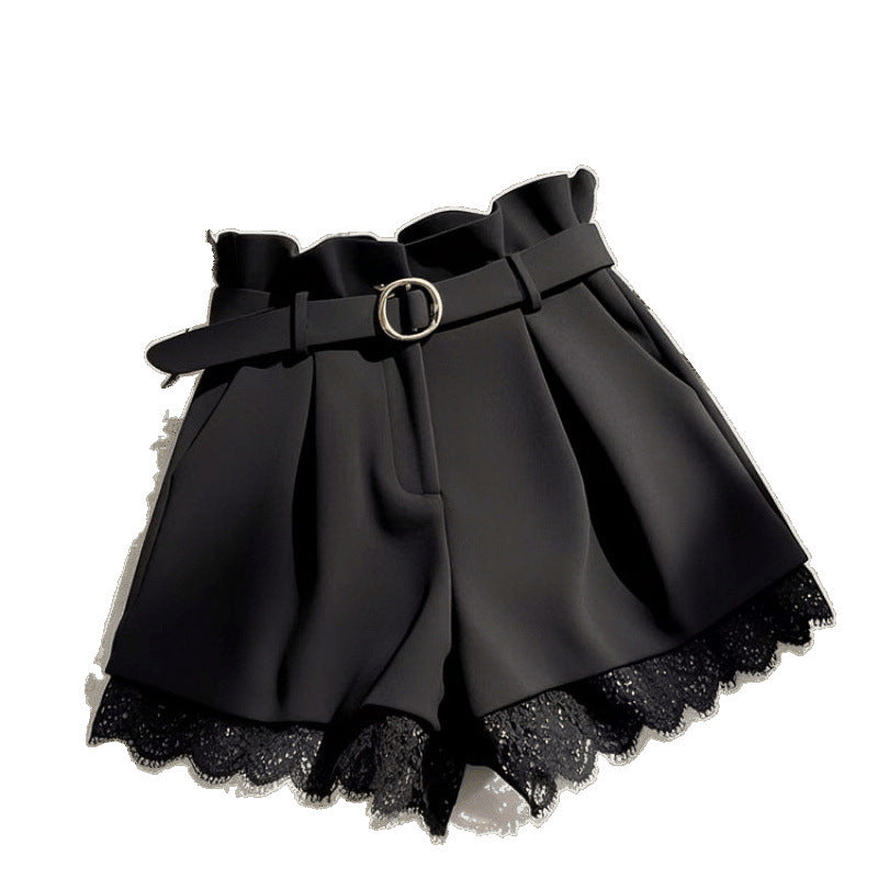 High-Waist Lace Wide-Leg Shorts