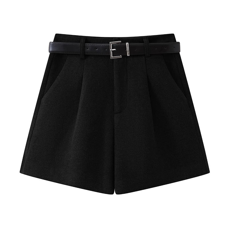 High-Waist Wool Blend Business Shorts