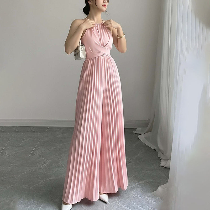 Elegant Solid Color Sleeveless High-Waist Wide-Leg Jumpsuit
