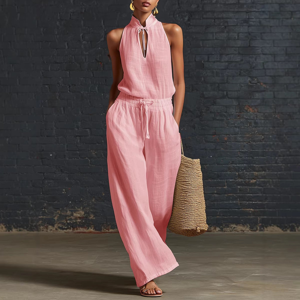 Breezy Linen Two-Piece Set — Sleeveless Top & Wide-Leg Pants