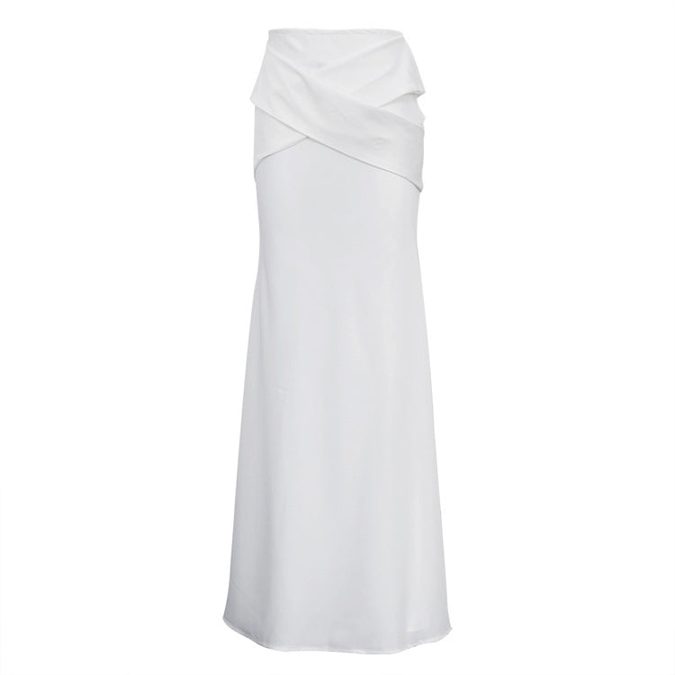 White Satin Cross-Design Long Bodycon Skirt