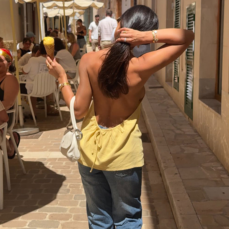 Deep V-Neck Backless Halter Top