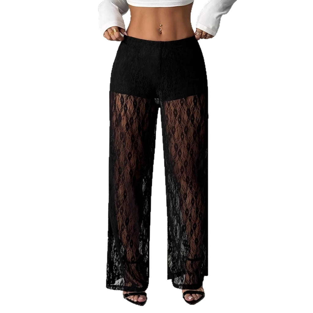 High-Waist Lace-Panel Wide-Leg Pants