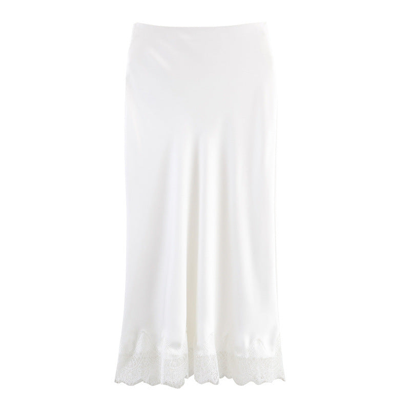 Lace-Trim Silk-Matte High-Waist Midi Skirt