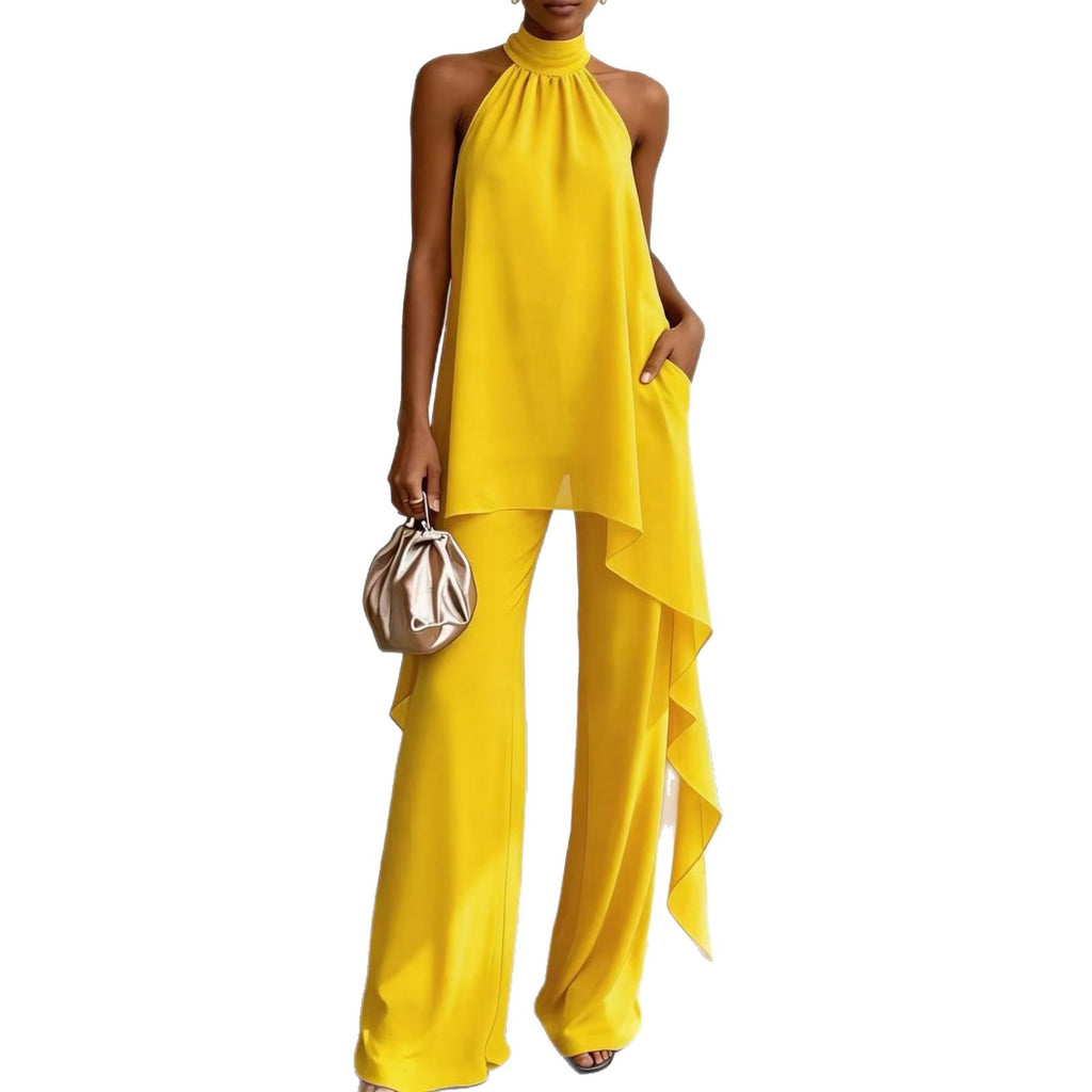 Backless Sleeveless Irregular Top & Pants Set