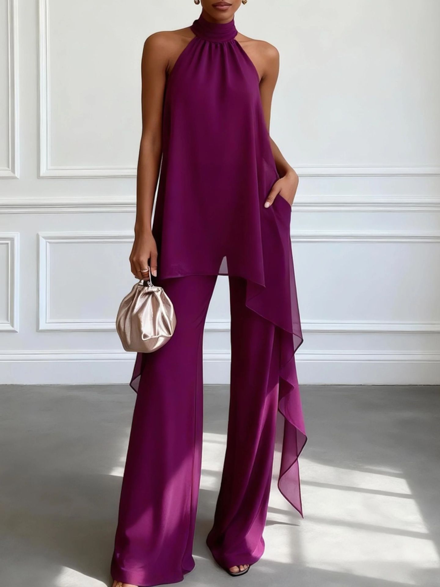 Backless Sleeveless Irregular Top & Pants Set