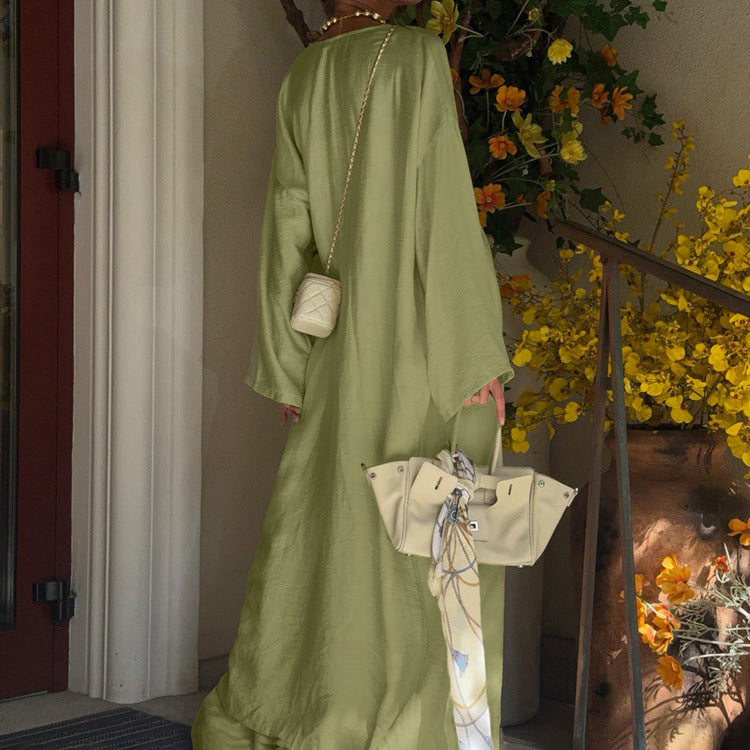 Sage Green 3-Piece Loungewear Set – Crop Top, Kimono Cardigan & Wide-Leg Pants
