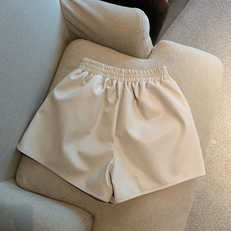 High-Waist PU Leather Wide-Leg Shorts