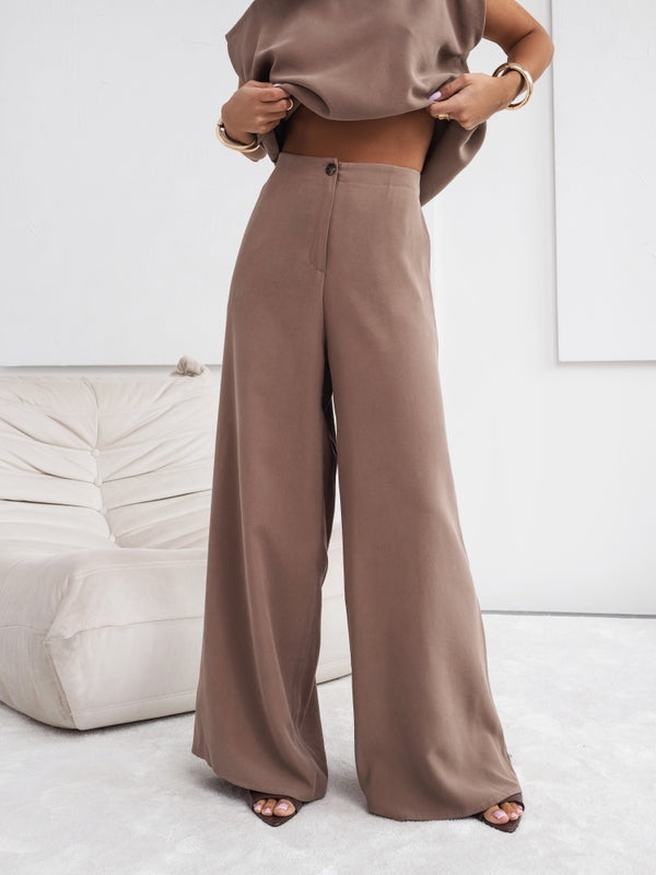 Soft & Chic Knit Two-Piece Set — Tee & Wide-Leg Pants