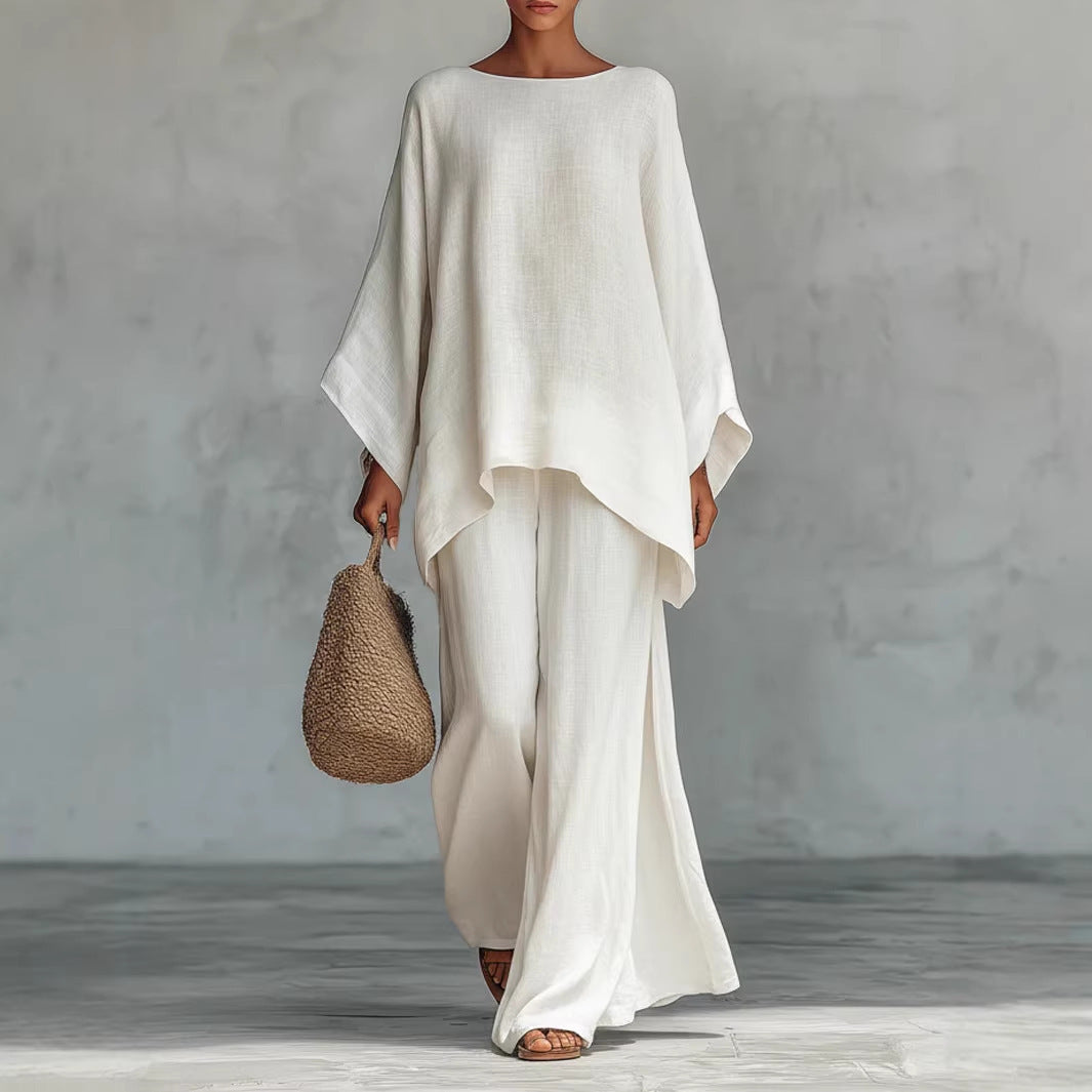Minimalist Long-Sleeve Top & Wide-Leg Pants Set