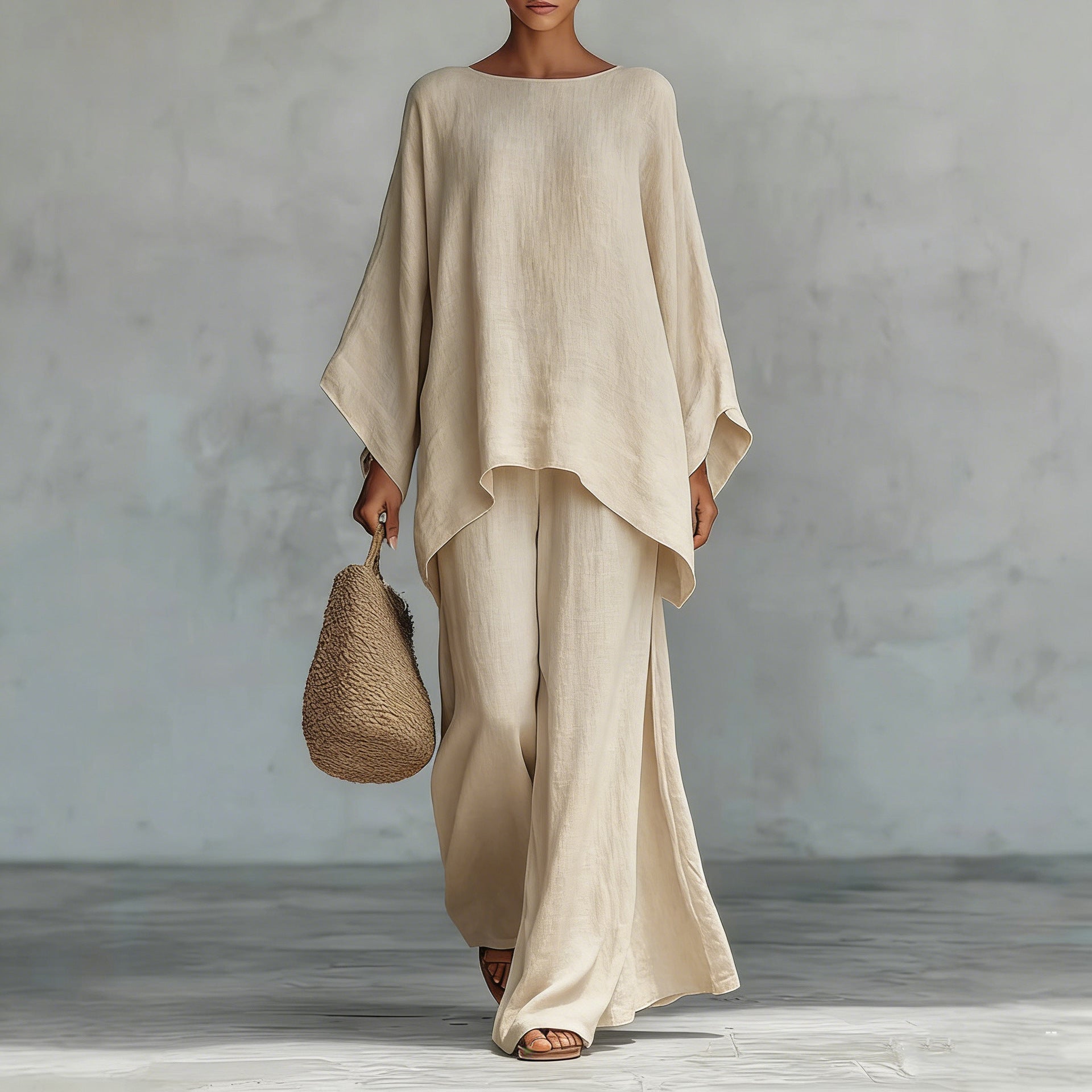 Minimalist Long-Sleeve Top & Wide-Leg Pants Set